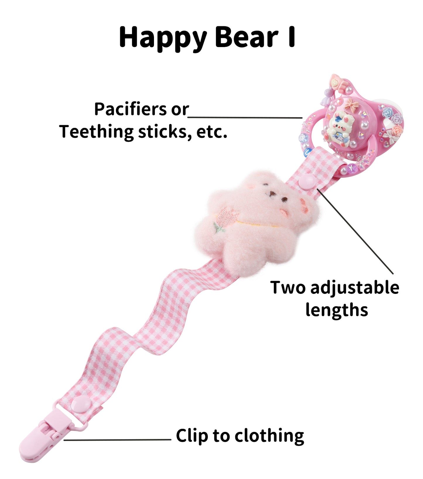 Happy Bear Pacifier Clip - 4pcs