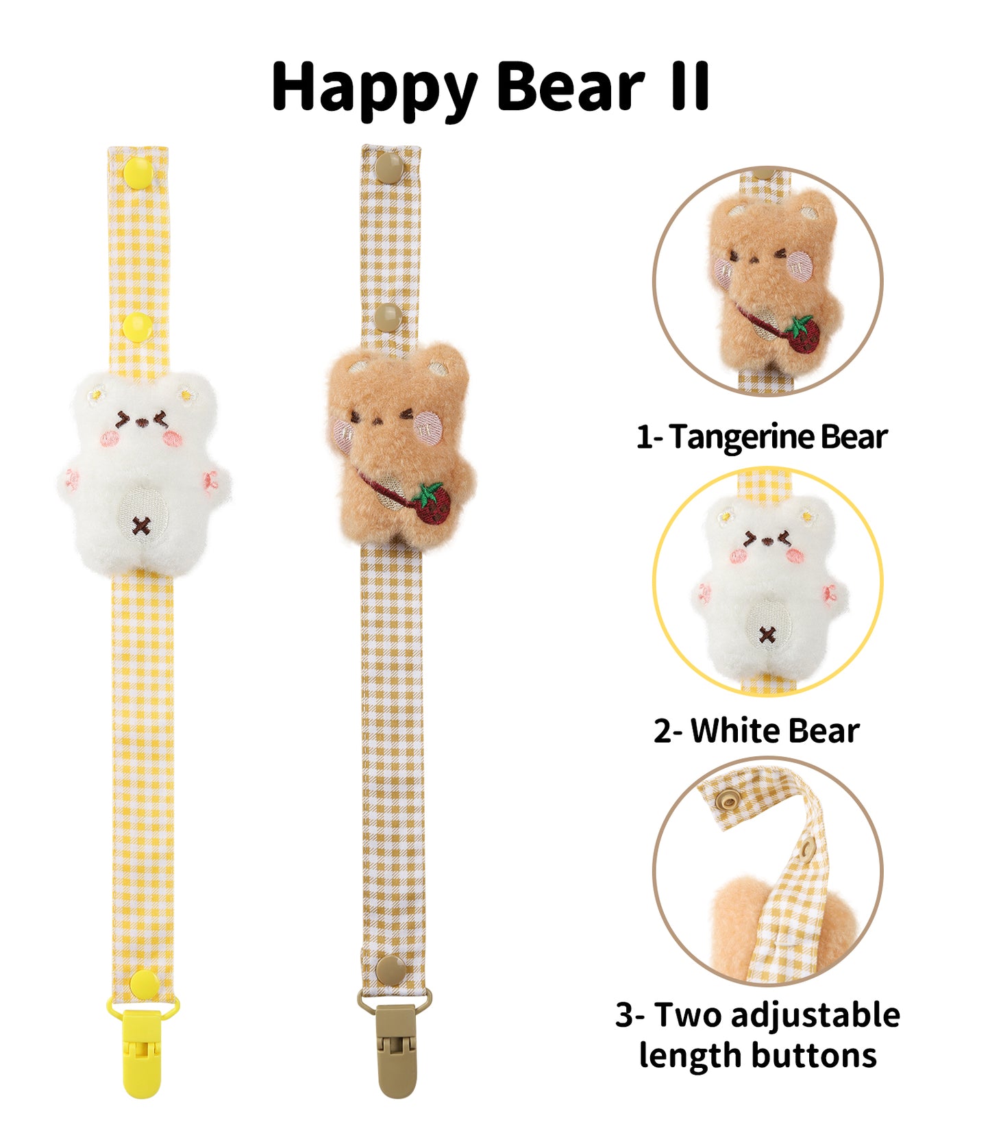 Happy Bear Pacifier Clip - 4pcs