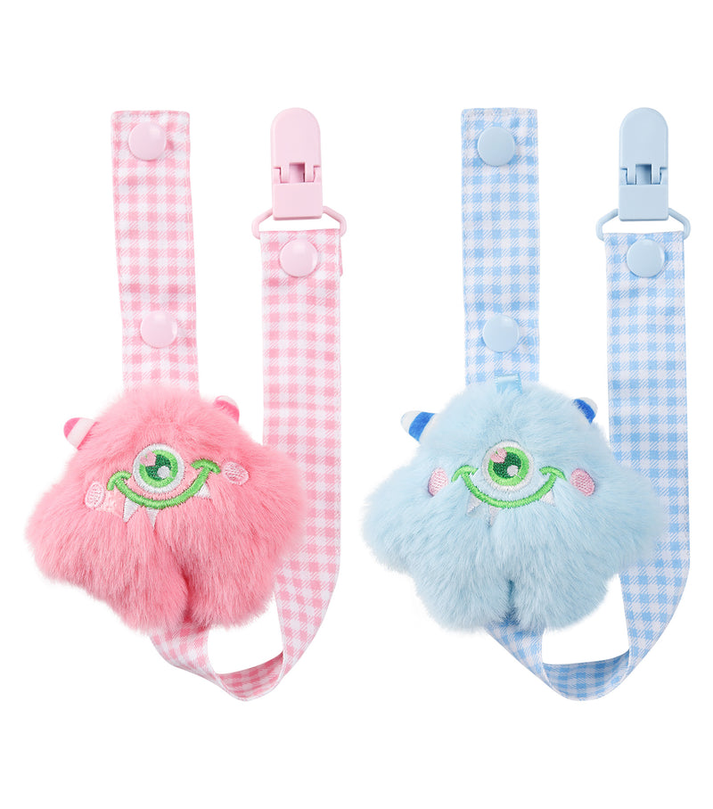 Baby Monster Pacifier Clip - Pink & Blue