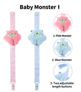 Baby Monster Pacifier Clip - Pink & Blue