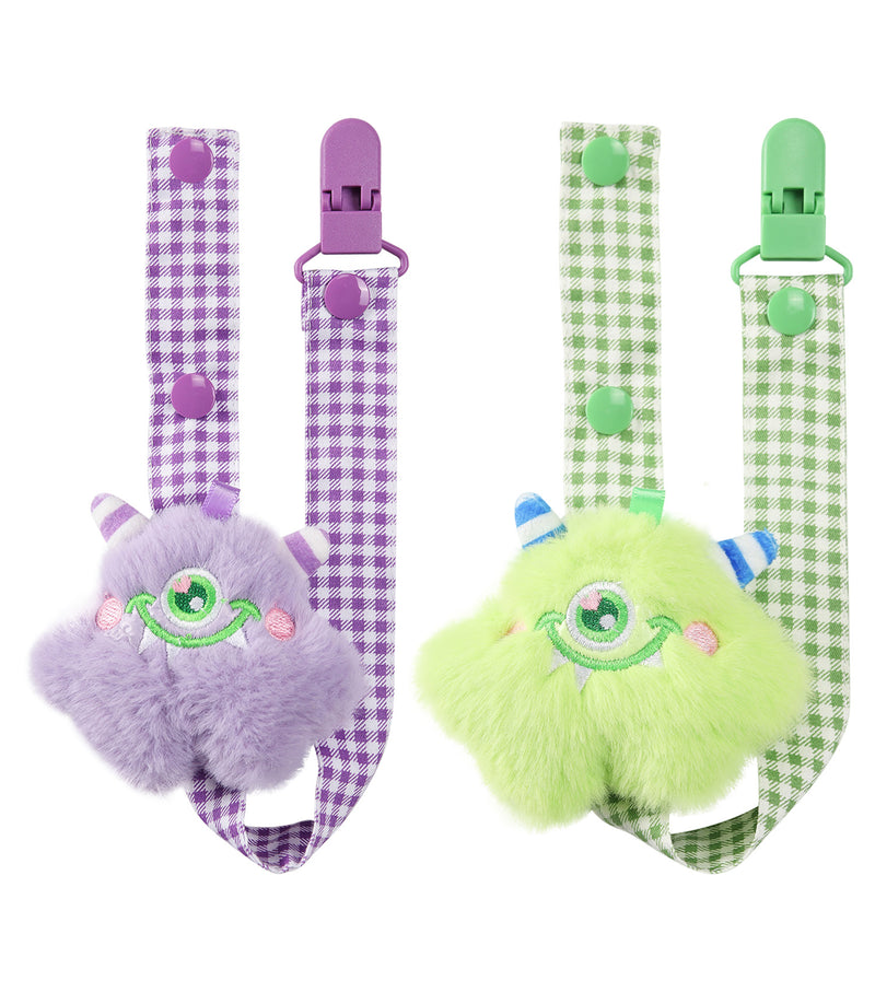 Baby Monster Pacifier Clip - Purple & Green