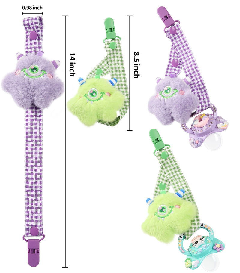 Baby Monster Pacifier Clip - Purple & Green