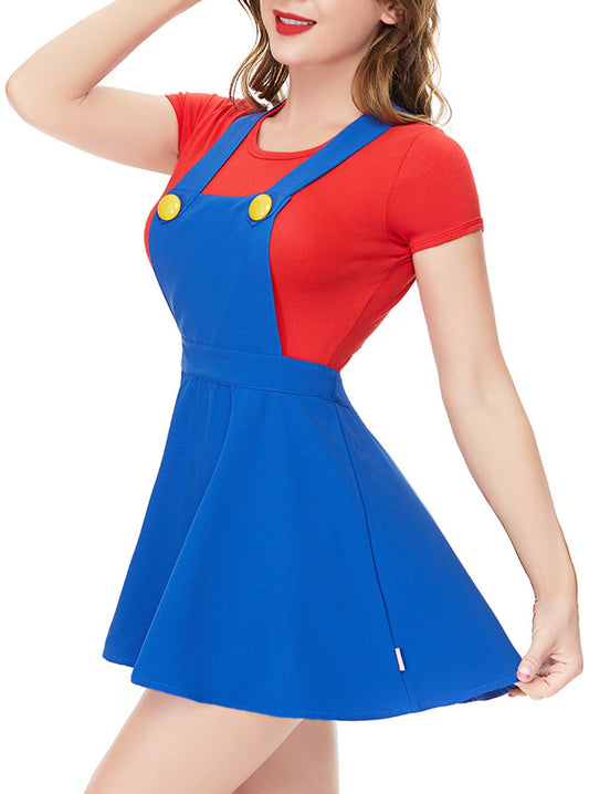 Super Plumber Overall Skirt Set-Red