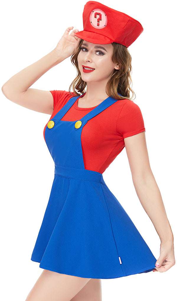 Super Plumber Overall Skirt Set-Red