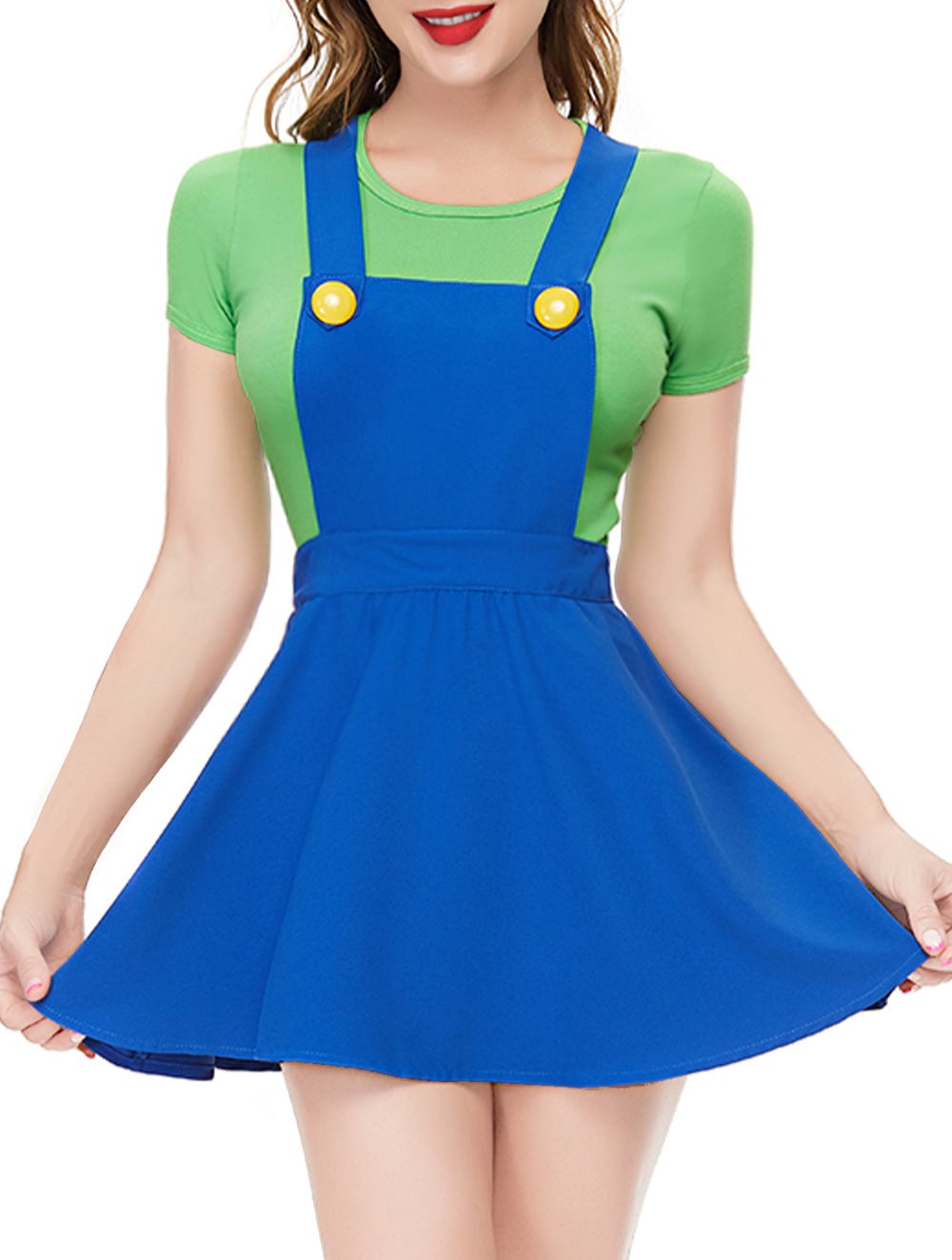 CutiePlusU Overalls Skirt Romper Bodysuit - Ruffles Sleeve, Tiered Backless, Rainbow Heart Print Adult Onesie