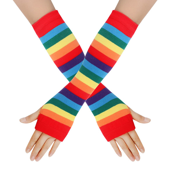 Cotton Rainbow Stripe Gloves 4 pairs Pack