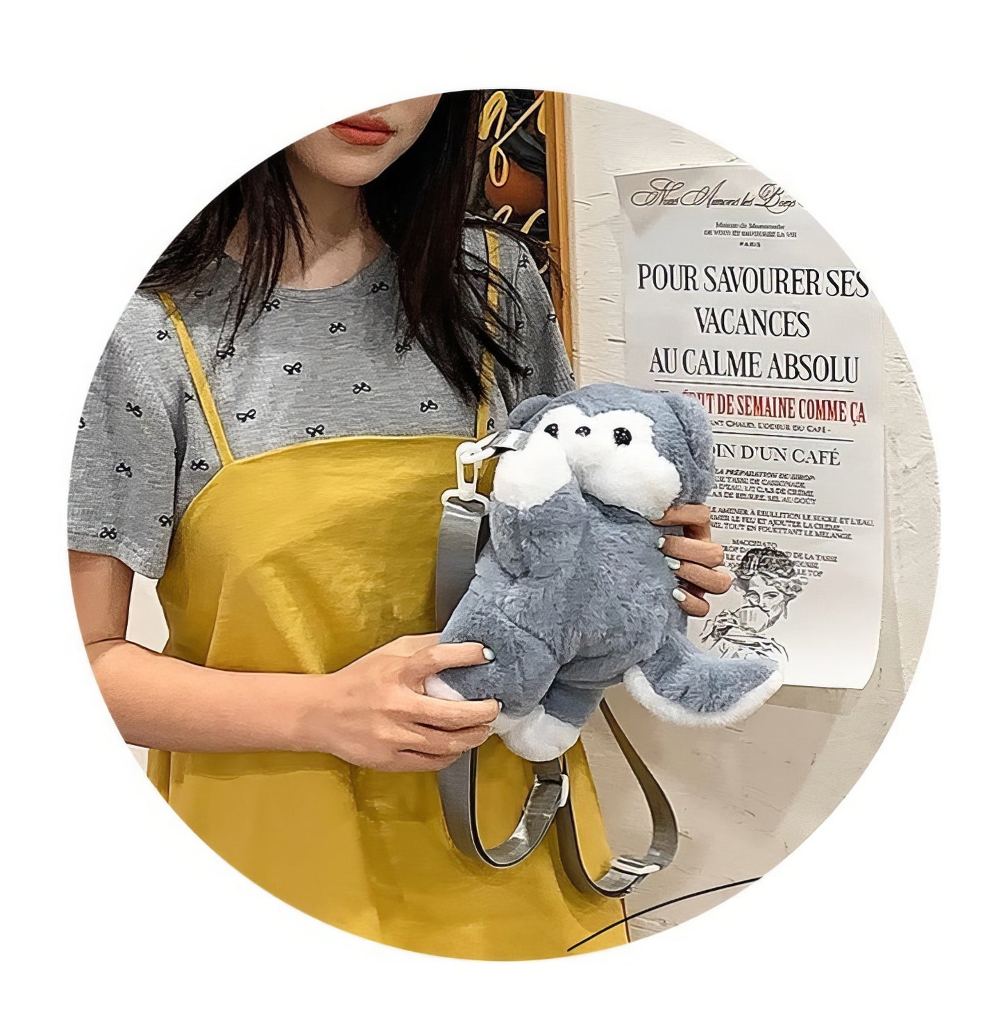 Plush Backpack - Gray Puppy