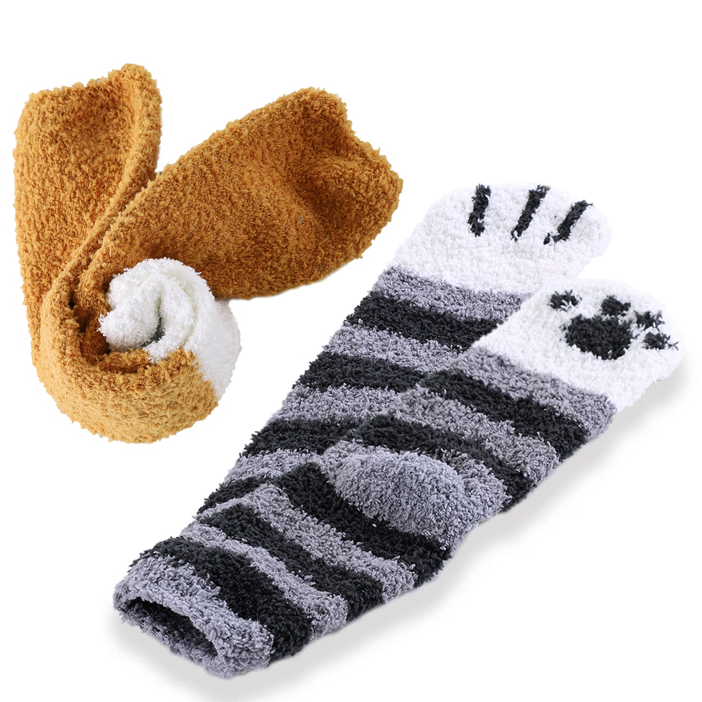 Cat Paw Slipper Socks 2 Pack-Solid