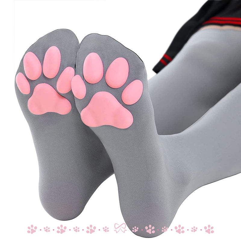 Cat Paw Thigh High Socks-Grey