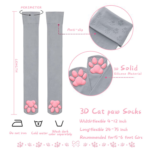 Cat Paw Thigh High Socks-Grey