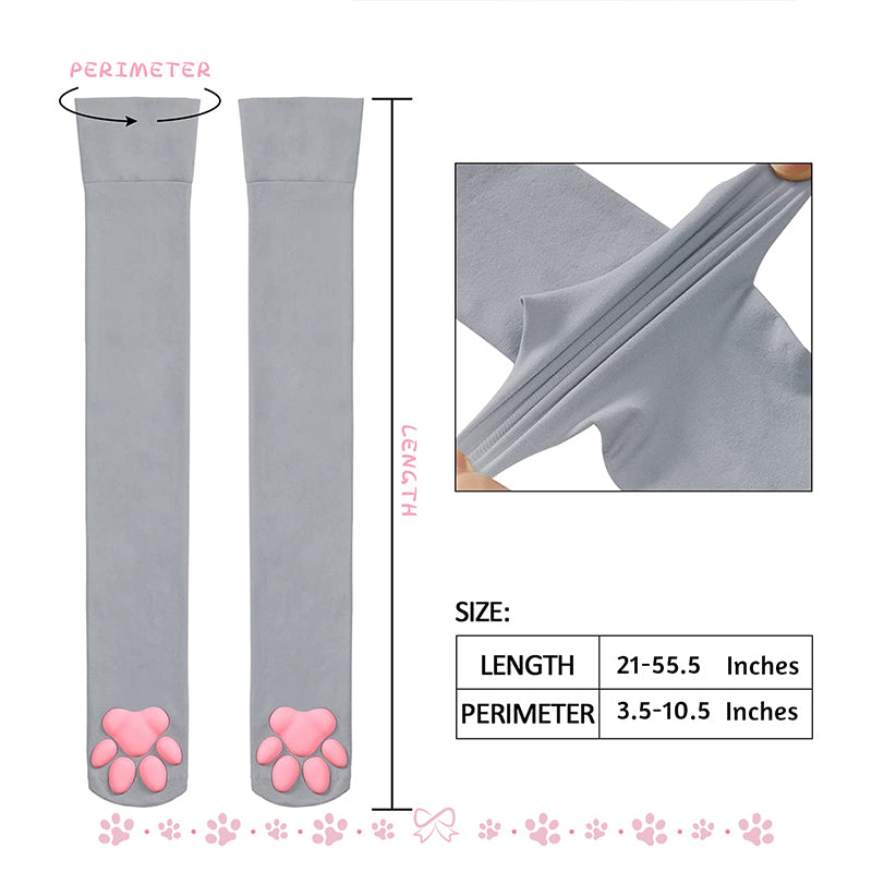 Cat Paw Thigh High Socks-Grey