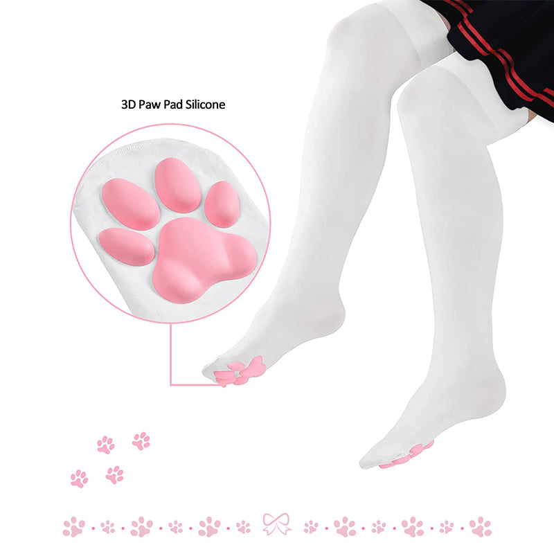 Cat Paw Thigh High Socks-White