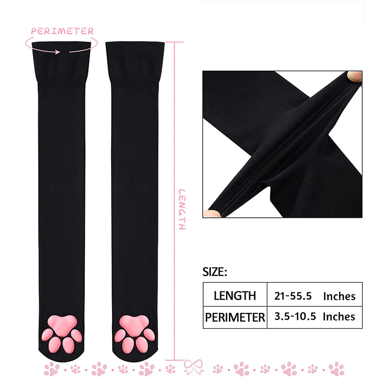 Cat Paw Thigh High Socks-Black