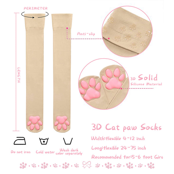 Cat Paw Thigh High Socks-Brown