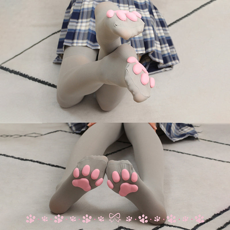 Cat Paw Thigh High Socks-Grey